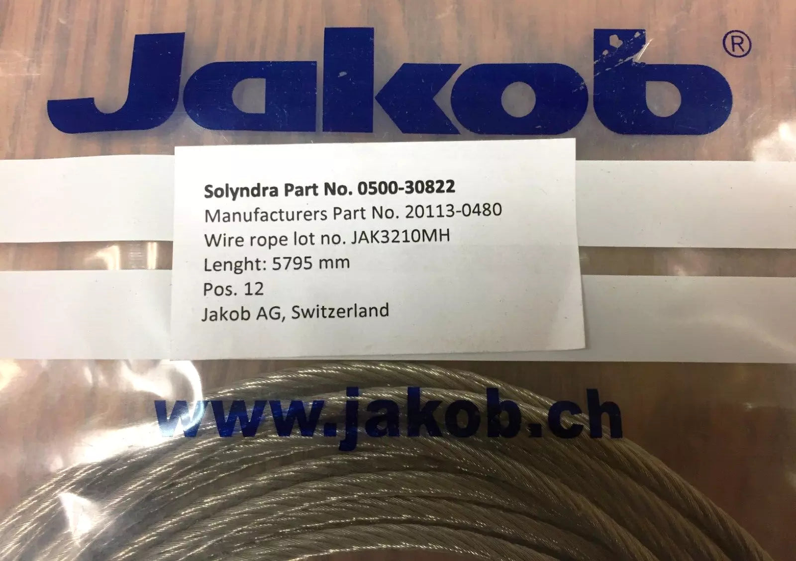 Jakob 20113-0480 Stainless Steel Wire Rope - 4mm Dia x 5795mm L