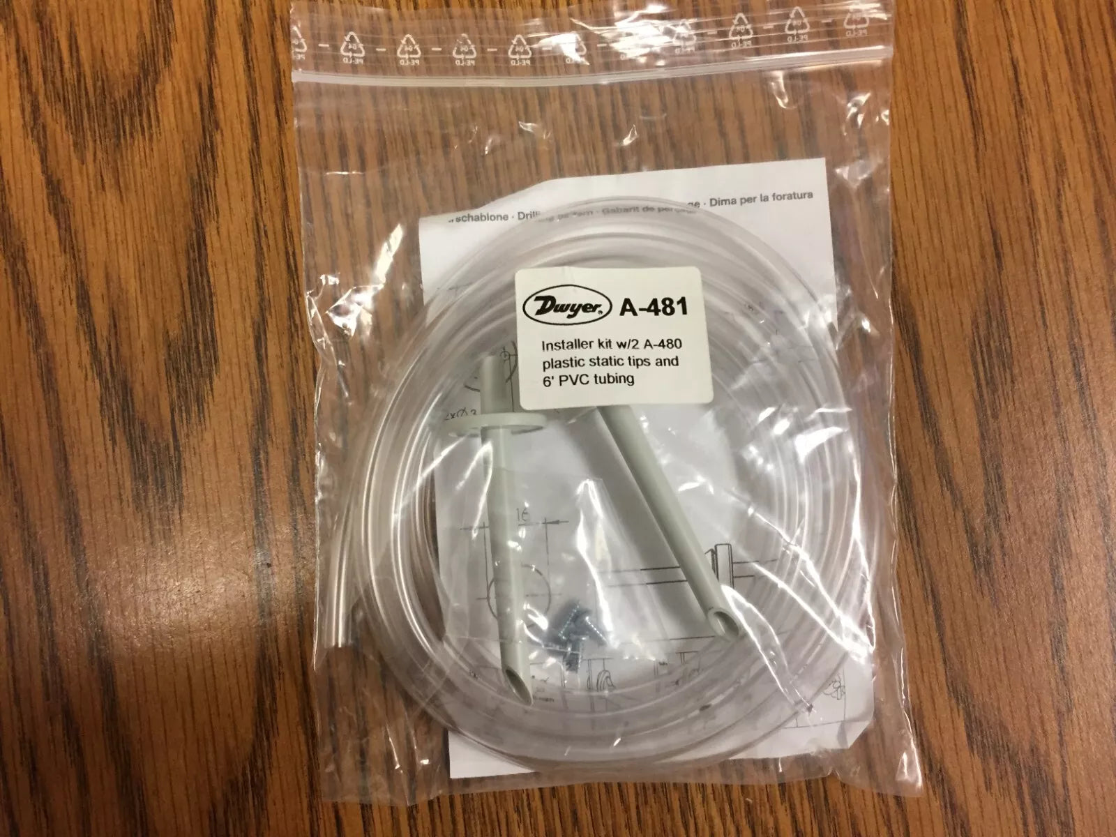 Dwyer A-481 Installer Kit with 2 A-480 Plastic Static Tips and 6’ PVC Tubing