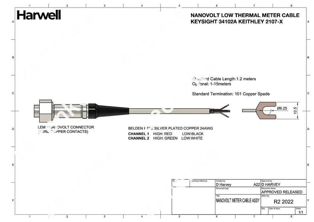Low EMF NanoVolt Meter Cable for Keysight Agilent Keithley 34102a 2107 34420A 2182A