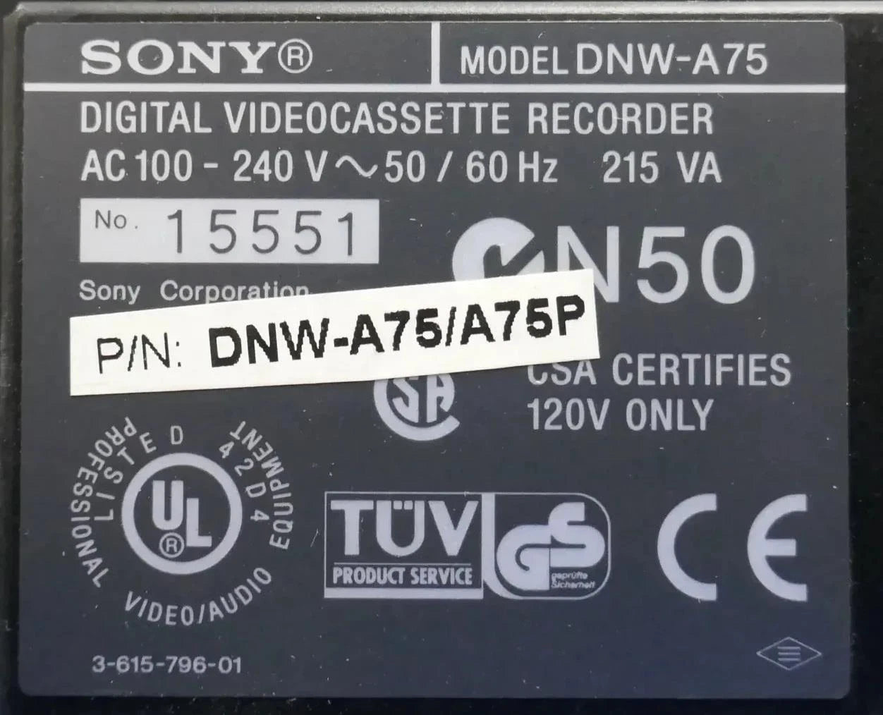 Sony DNW-A75 Digital Video Cassette Recorder Betacam SX - Free Shipping