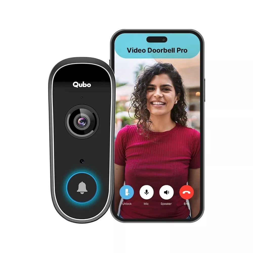 Qubo Smart WiFi Video Doorbell 2K - 3MP with Alexa & Google Assistant, Intruder Alarm