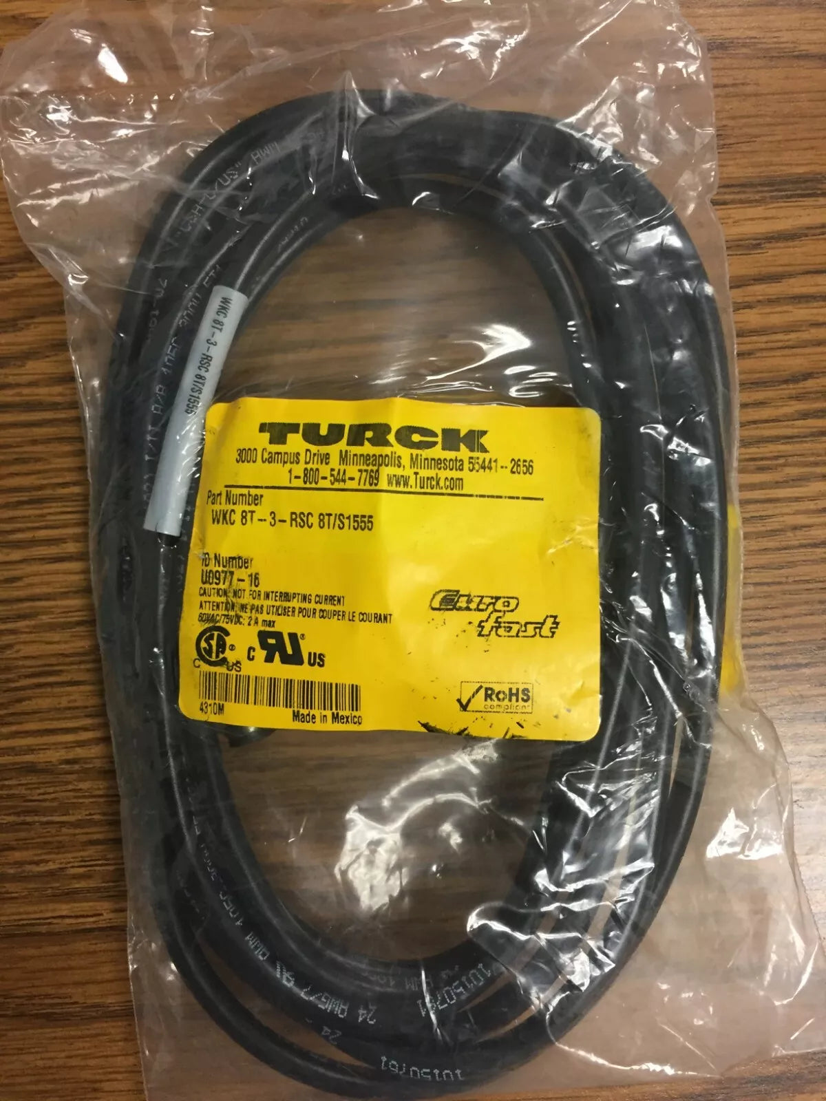 Turck WKC 8T-3-RSC 8T/S1555, U0977-16 M12 Female R/A to M12 Male Straight Cable; 8 Wi