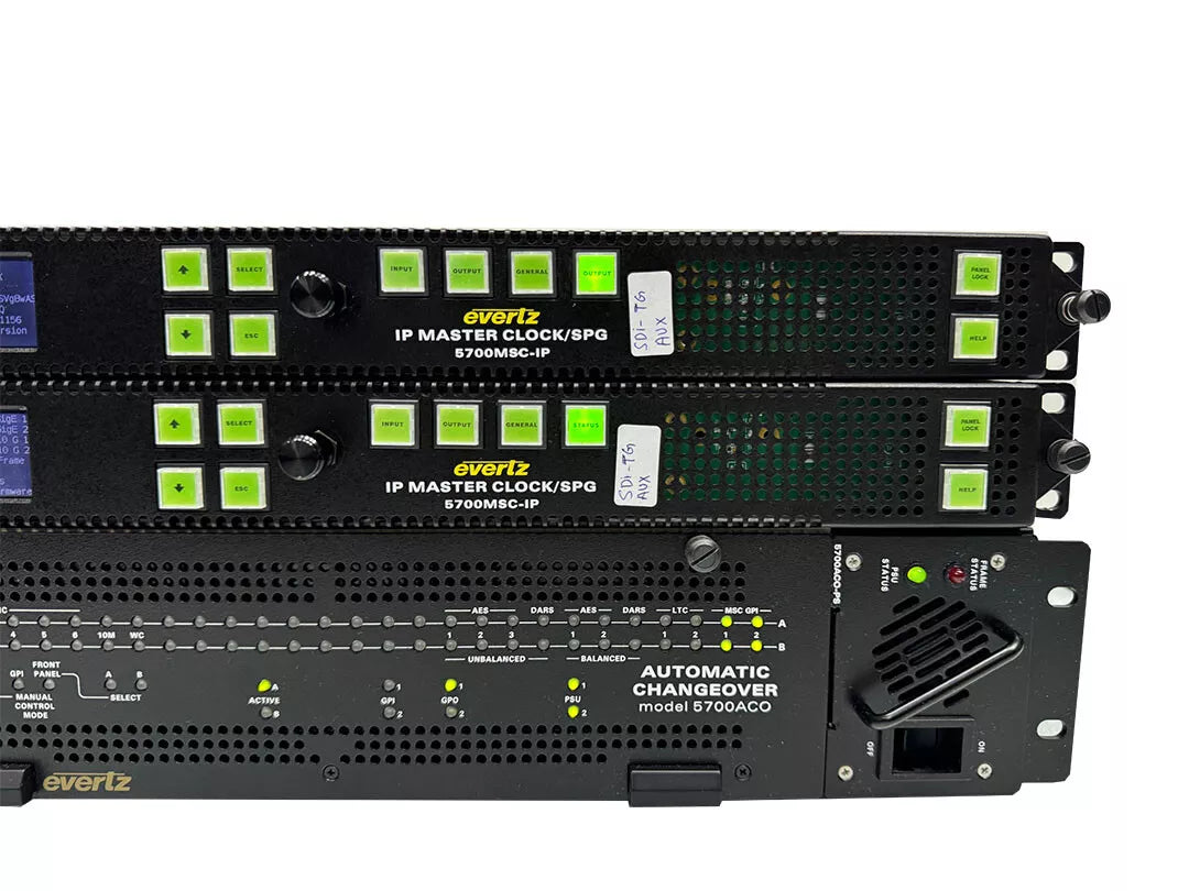 Evertz 2x 5700MSC-IP Grand Master Clock/SPG w/7800MSC-10G 5700-AUX 7801FC-IRD