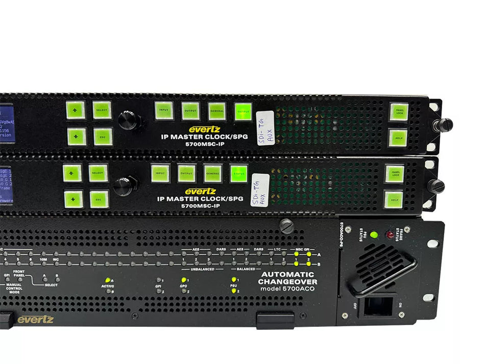 Evertz 2x 5700MSC-IP Grand Master Clock/SPG w/7800MSC-10G 5700-AUX 7801FC-IRD