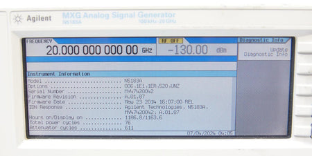 Agilent N5183A 20GHz MXG RF Analog Signal Generator OPT 006 1E1 1ER 520 UNZ