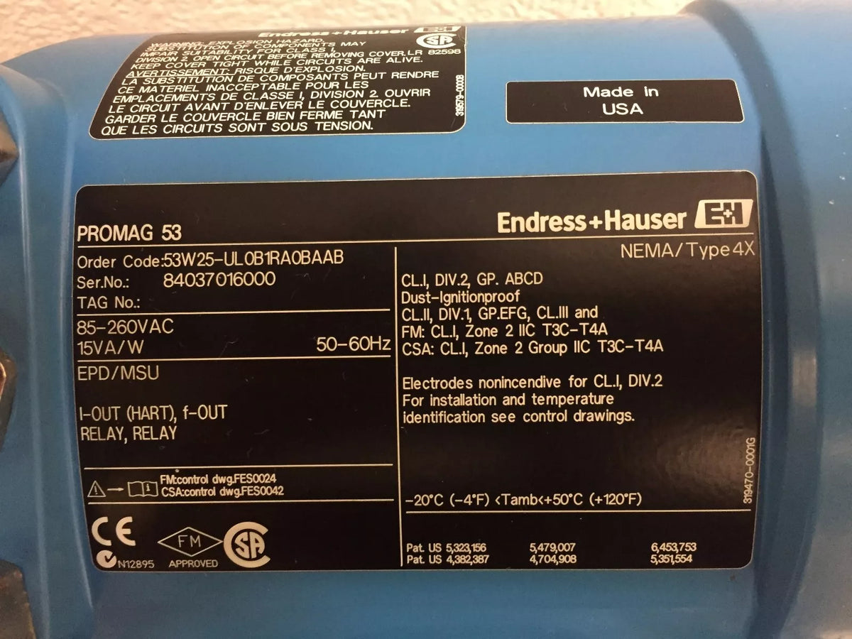 Endress Hauser Promag 53 53W25-ULOB1RA0BAAB Electromagnetic Flowmeter DN25