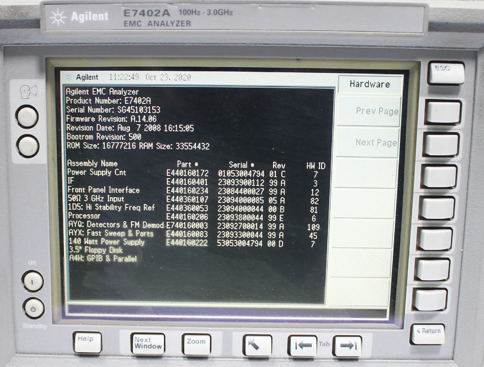 HP Agilent E7402A EMC Spectrum Analyzer 100Hz - 3GHz OPT UKB 1DR 1D5 AYQ AYX