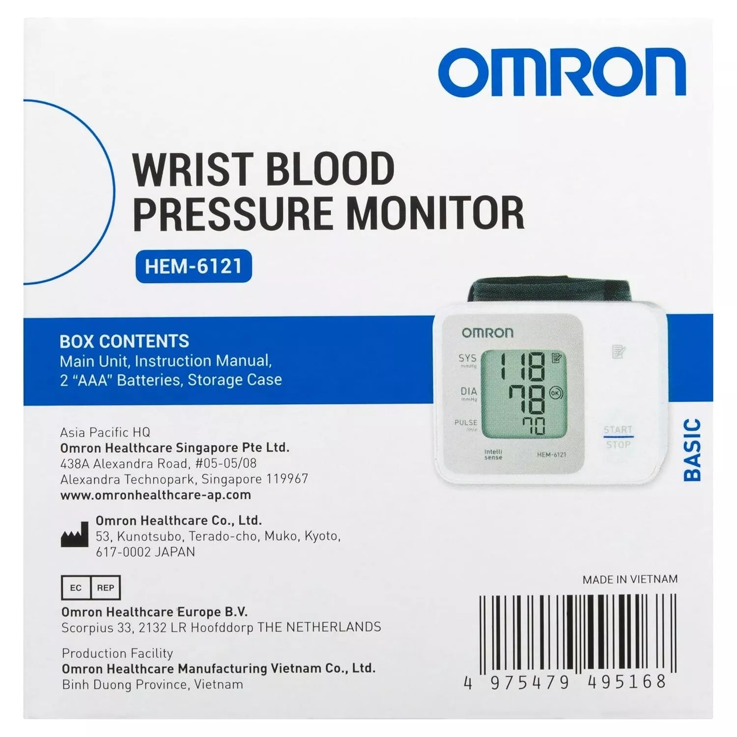 Omron HEM 6161 Wrist Blood Pressure Monitor with Cuff Guide & Heartbeat Detection