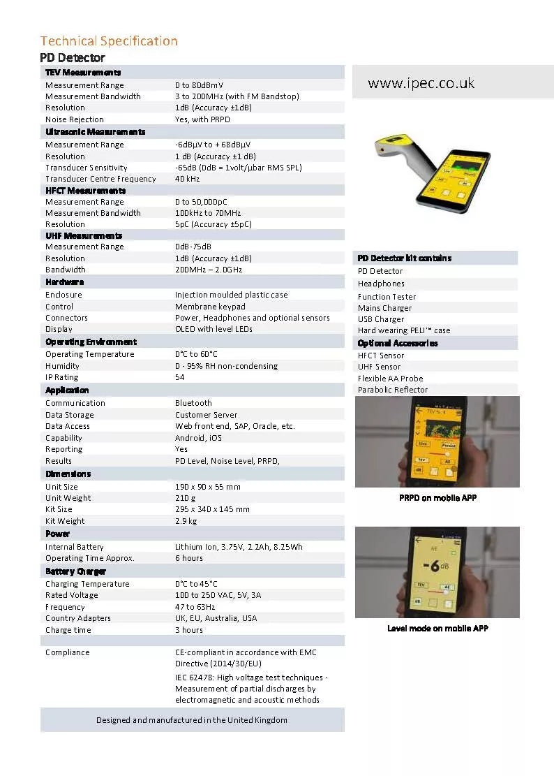 IPEC PD Detector Partial Discharge (PD) Spot Tester