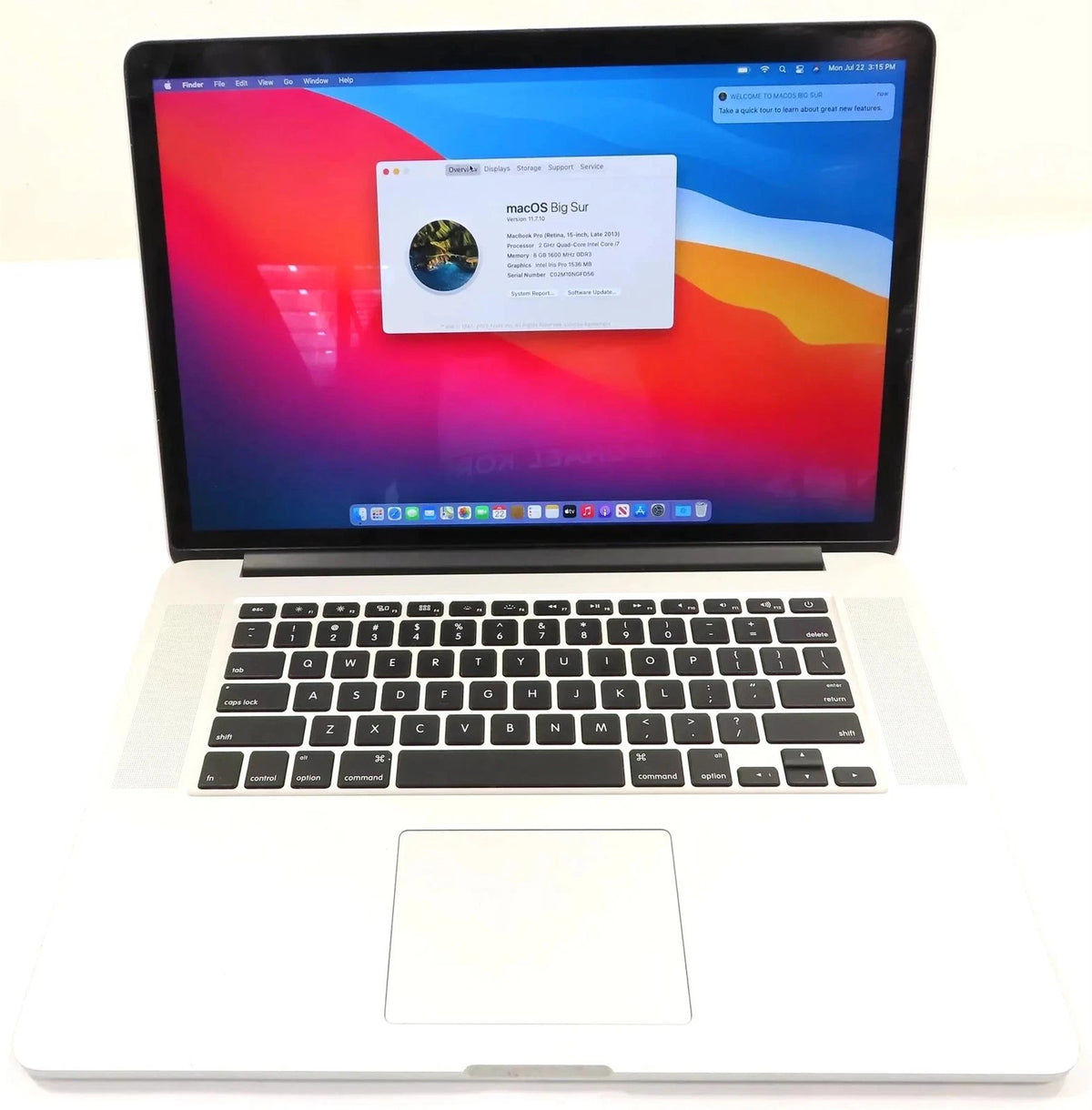 Apple MacBook Pro Late 2013 15.4" Retina A1398 Core i7 2 GHz 8GB 256GB Laptop