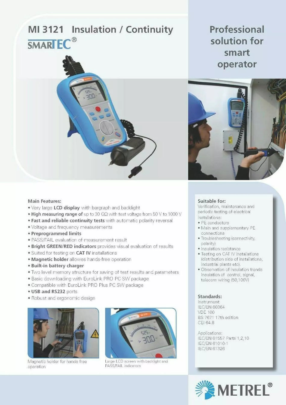 Metrel MI 3121 SMARTEC Insulation TRMS Continuity Tester 1kV 30GΩ