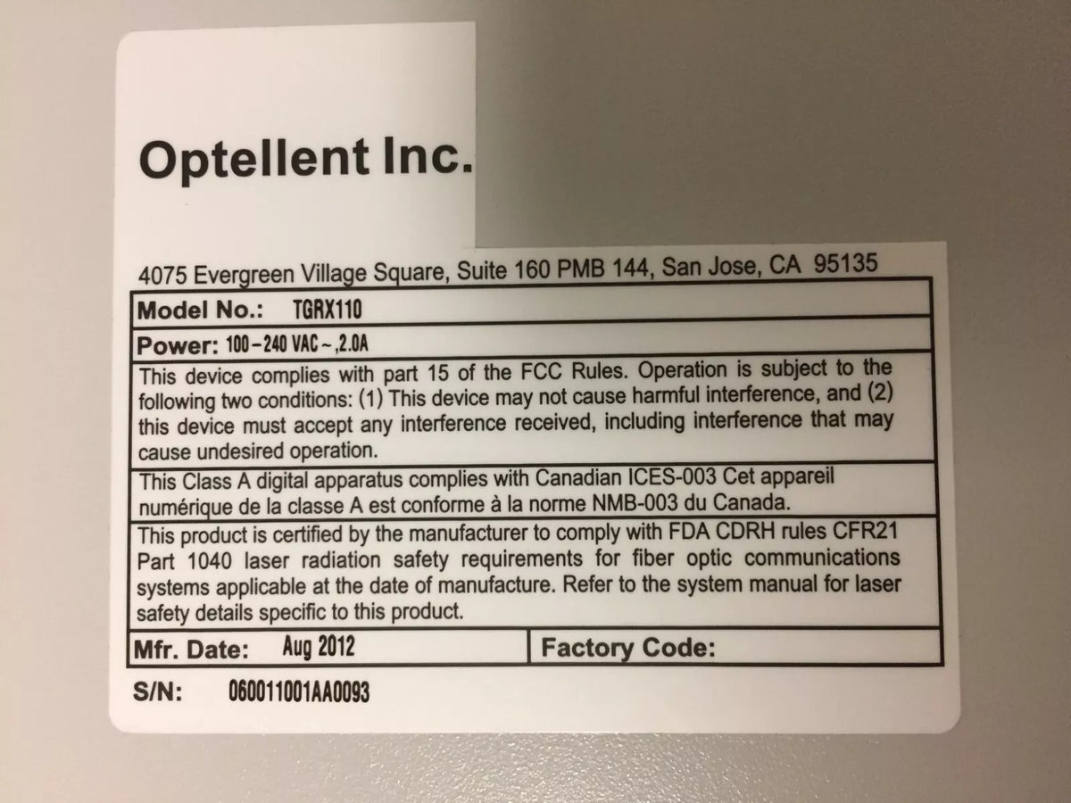 Optellent Model TGR-X110 Clock, Data, Trigger Recovery System