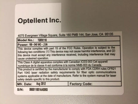 Optellent Model TGR-X110 Clock, Data, Trigger Recovery System