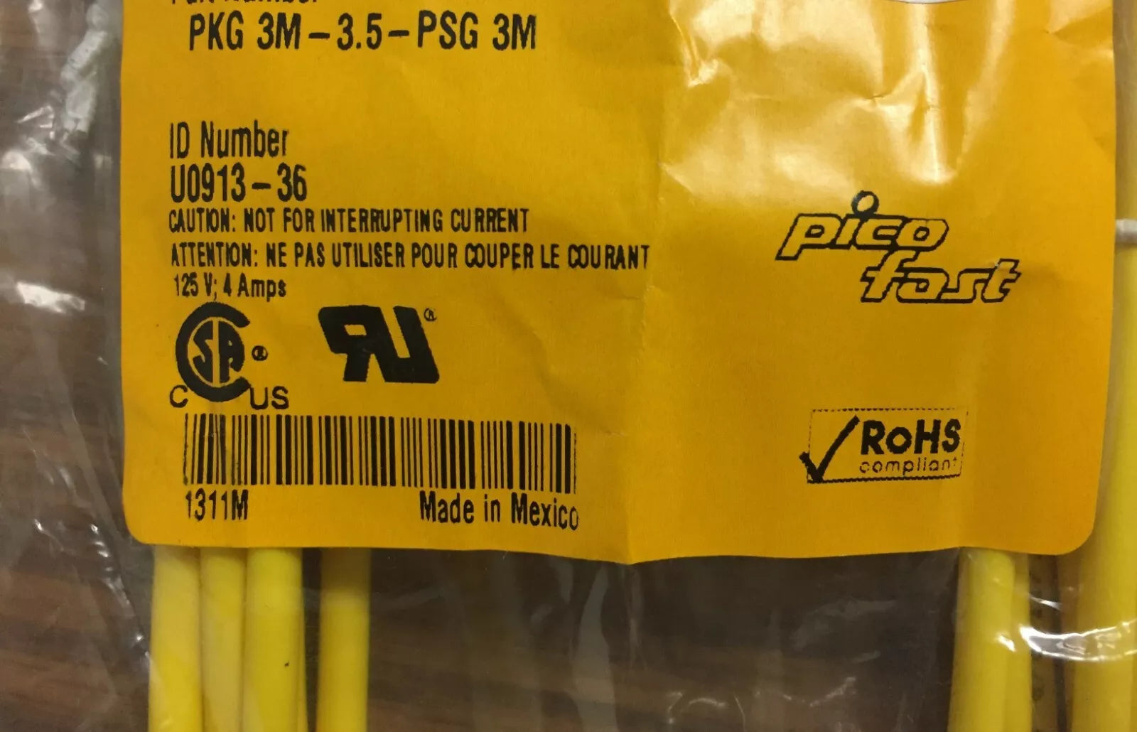 Turck PKG 3M-3.5-PSG 3M M8 Male to M8 Female 3 PIN PICOFAST Yellow 3.5 M
