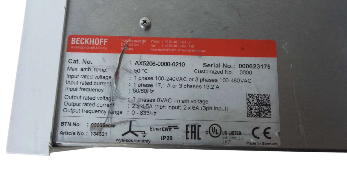 Beckhoff AX5206-0000-0210 Digital Servo Drive - Free Shipping