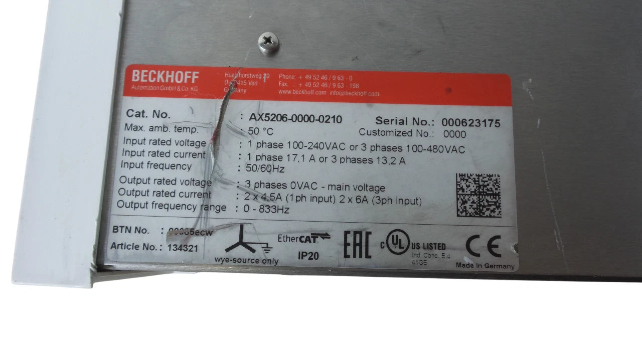 Beckhoff AX5206-0000-0210 Digital Servo Drive - Free Shipping