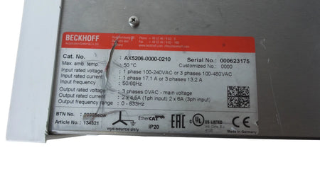 Beckhoff AX5206-0000-0210 Digital Servo Drive - Free Shipping
