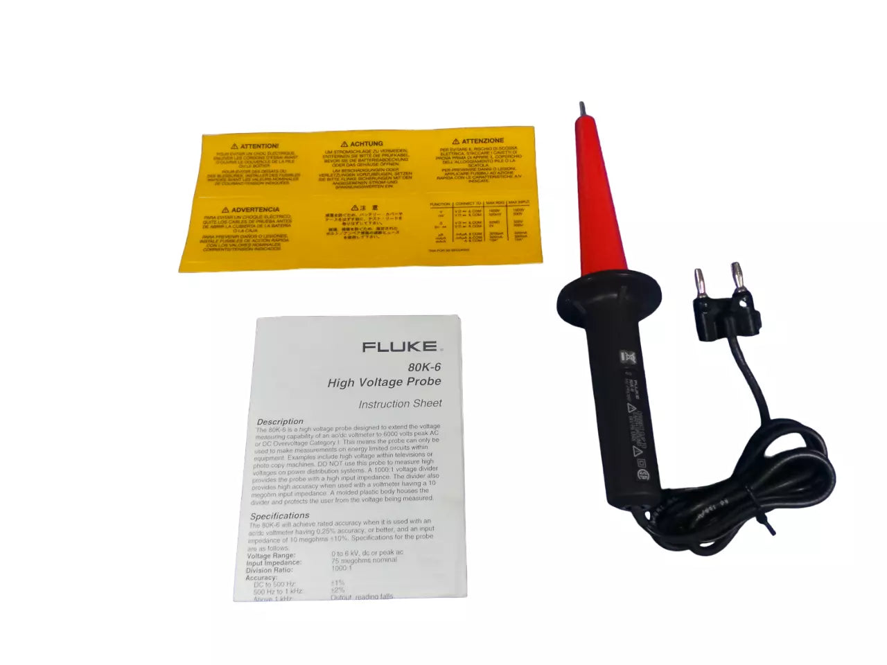 FLUKE 80K-6 High Voltage Probe Compatible with Multimeters