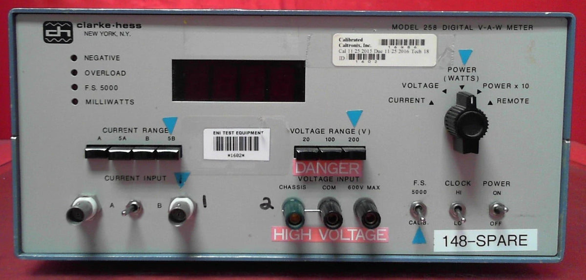 Clarke-Hess 258 92309 V-A-W Meter