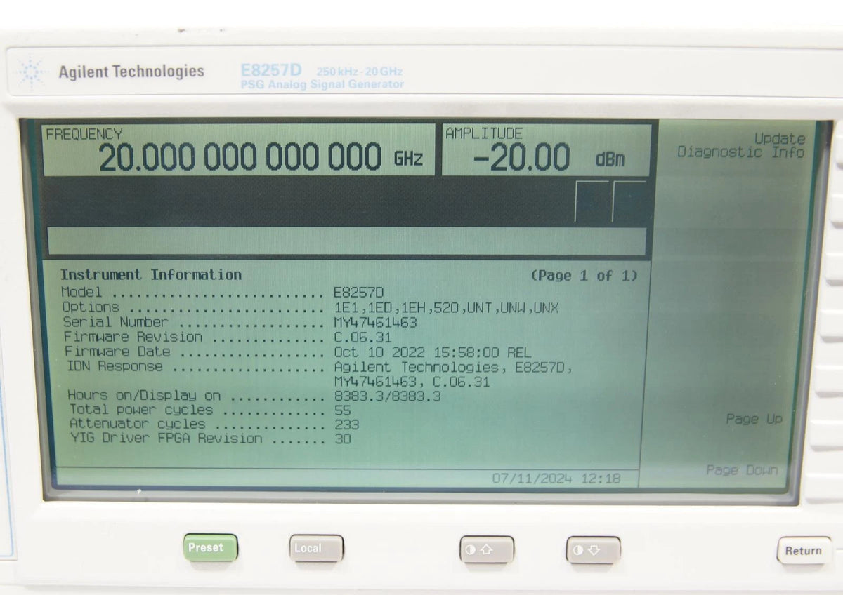 Agilent E8257D PSG 250kHz -20GHz Analog Signal Generator 1E1 1EH 520 UNT UNW UNX