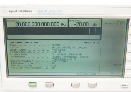 Agilent E8257D PSG 250kHz -20GHz Analog Signal Generator 1E1 1EH 520 UNT UNW UNX